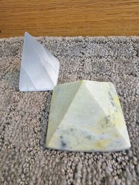 Light Green Serpentine & Selenite Pyramids